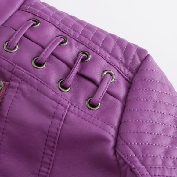 Gorgeous Violet Purple Faux Leather Pleather Moto Jacket - Picture 5 of 10